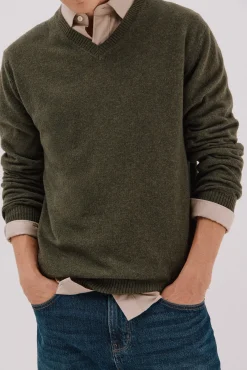 Cortefiel Camisolas-Suéter de lã com bico redonda Verde