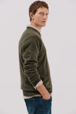 Cortefiel Camisolas-Suéter de lã com bico redonda Verde