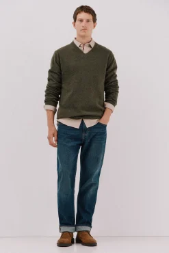 Cortefiel Camisolas-Suéter de lã com bico redonda Verde