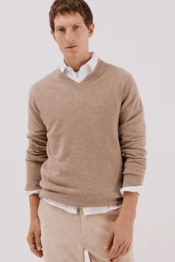 Cortefiel Camisolas-Suéter de lã com bico redonda Castanho