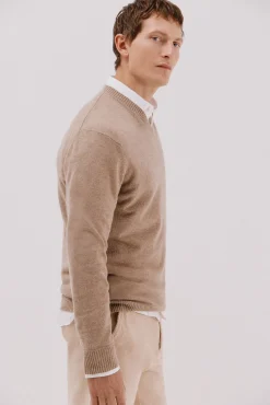 Cortefiel Camisolas-Suéter de lã com bico redonda Castanho