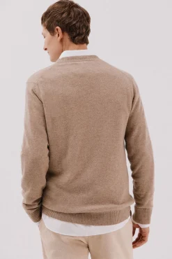 Cortefiel Camisolas-Suéter de lã com bico redonda Castanho