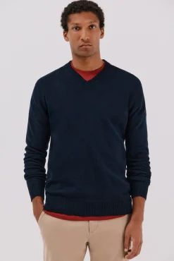 Cortefiel Camisolas-Suéter de lã com bico redonda Azul