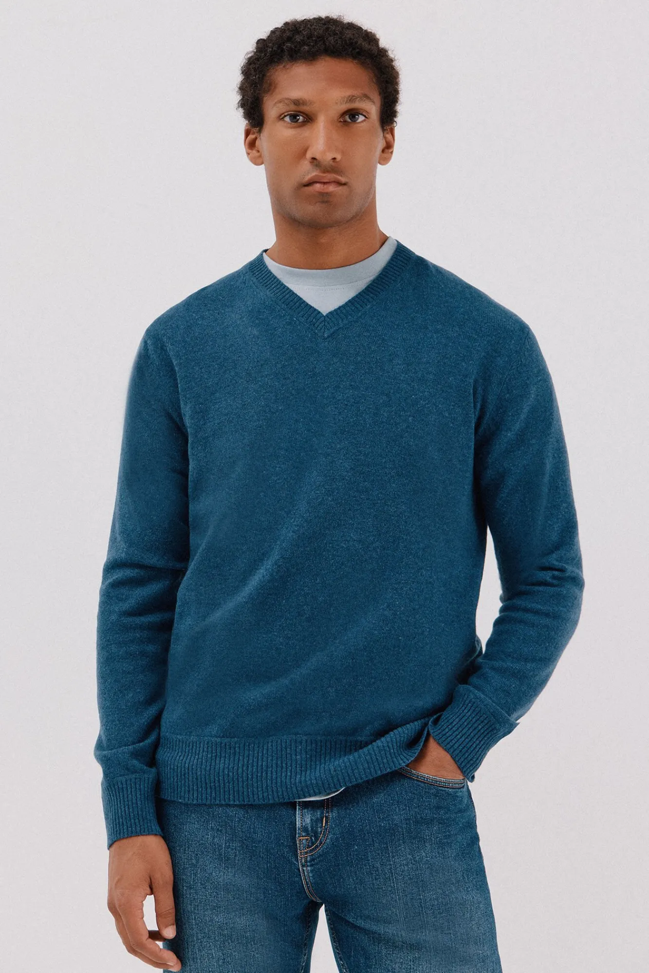 Cortefiel Camisolas-Suéter de lã com bico redonda Azul