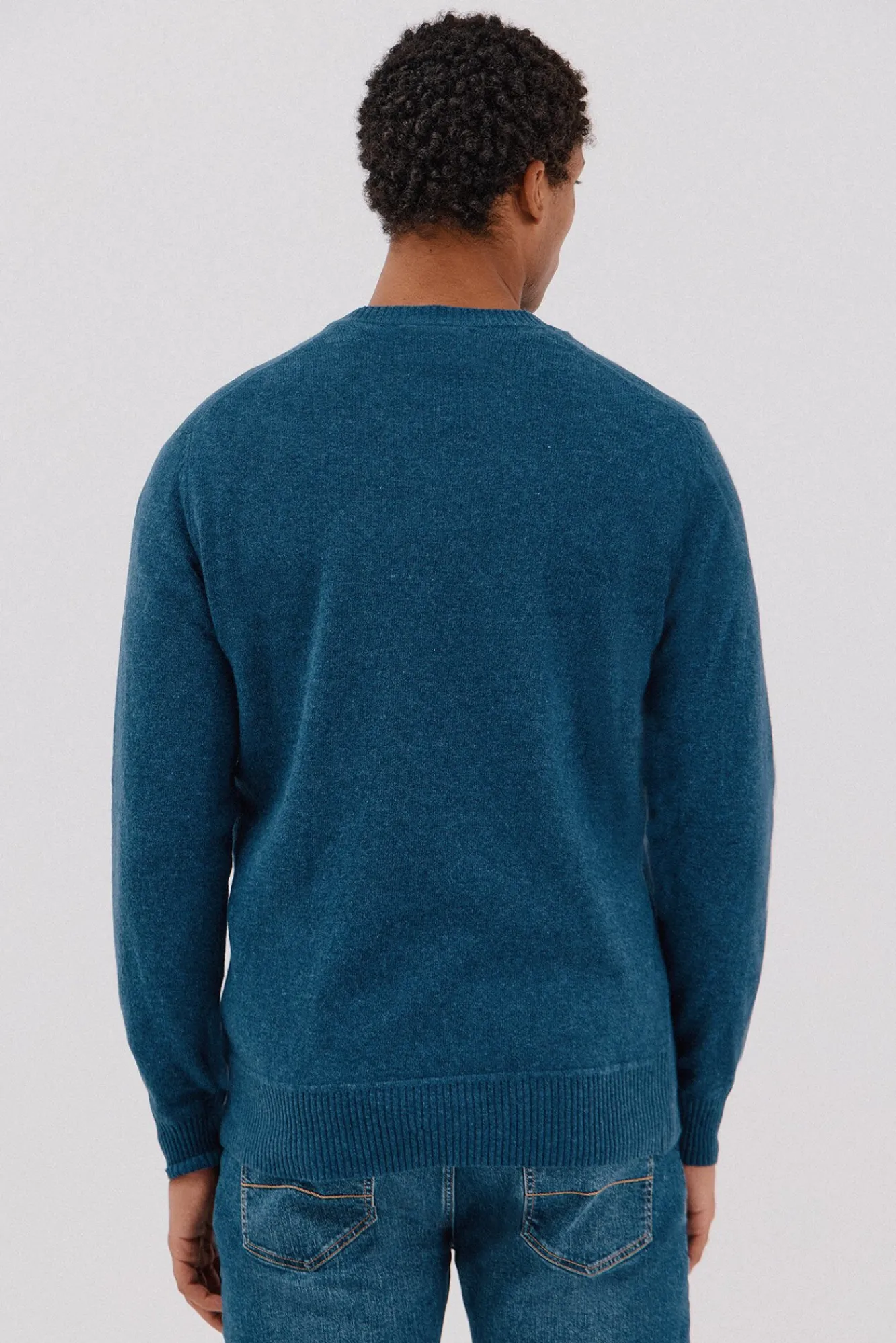 Cortefiel Camisolas-Suéter de lã com bico redonda Azul