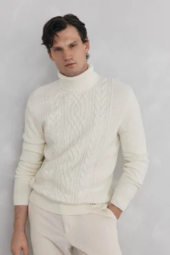 Pedro del Hierro Camisolas-Suéter de lã com gola alta Ecru