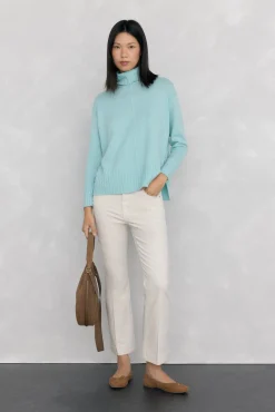 Pedro del Hierro Camisolas-Suéter de lã com gola e costura central Turquesa