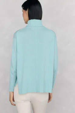 Pedro del Hierro Camisolas-Suéter de lã com gola e costura central Turquesa