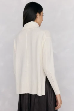 Pedro del Hierro Camisolas-Suéter de lã com gola e costura central Ecru