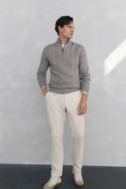 Pedro del Hierro Camisolas-Suéter de lã estruturado com fecho-éclair Cizento