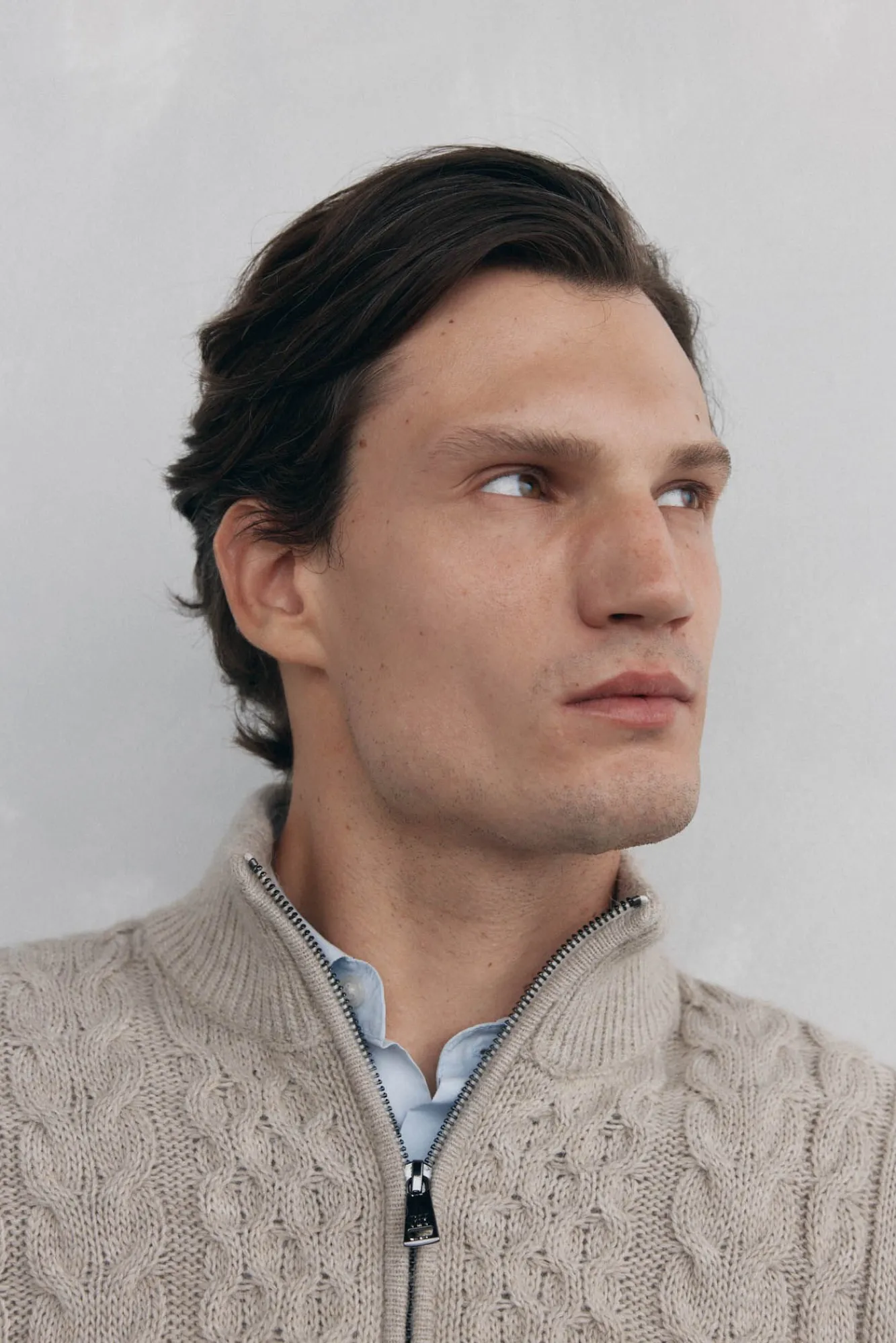 Pedro del Hierro Camisolas-Suéter de lã estruturado com fecho-éclair Beige