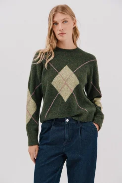 Cortefiel Camisolas-Suéter de malha diamante Verde