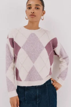 Cortefiel Camisolas-Suéter de malha diamante Roxo