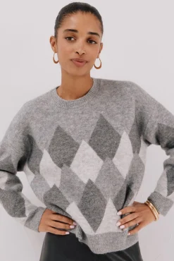 Cortefiel Camisolas-Suéter de malha diamante Cinzento