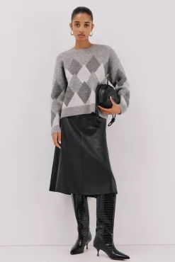 Cortefiel Camisolas-Suéter de malha diamante Cinzento