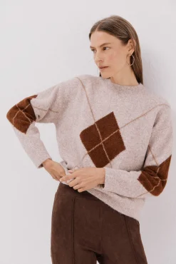 Cortefiel Camisolas-Suéter de malha diamante Tostado