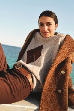 Cortefiel Camisolas-Suéter de malha diamante Tostado