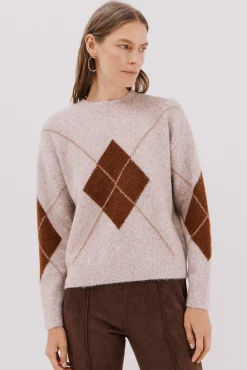 Cortefiel Camisolas-Suéter de malha diamante Tostado