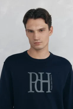 Pedro del Hierro Camisolas-Suéter de malha fina com logo grande Azul