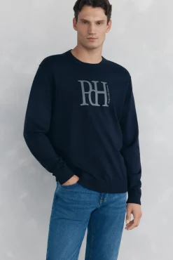 Pedro del Hierro Camisolas-Suéter de malha fina com logo grande Azul