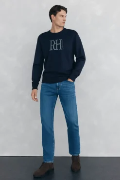 Pedro del Hierro Camisolas-Suéter de malha fina com logo grande Azul