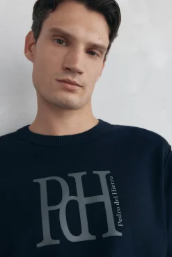 Pedro del Hierro Camisolas-Suéter de malha fina com logo grande Azul