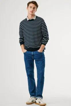 Pepe Jeans Camisolas-Suéter de malha listrado de corte regular azul