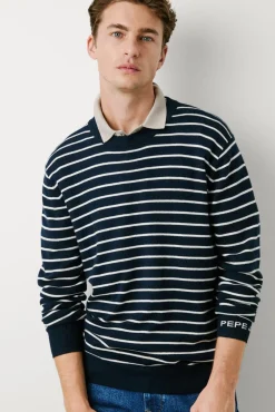 Pepe Jeans Camisolas-Suéter de malha listrado de corte regular azul