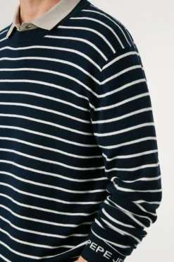 Pepe Jeans Camisolas-Suéter de malha listrado de corte regular azul