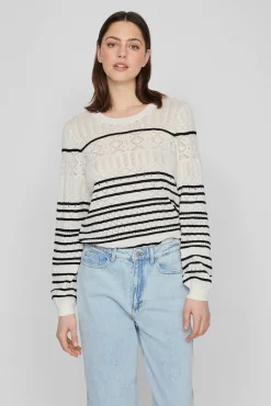 Vila Camisolas-Suéter de malha malha de algodão orgânico Branco