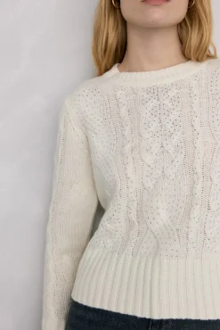 Pedro del Hierro Camisolas-Suéter de malha trançada com oitos brilhantes Ecru