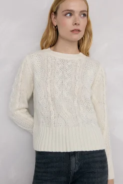 Pedro del Hierro Camisolas-Suéter de malha trançada com oitos brilhantes Ecru