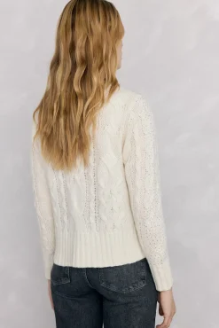 Pedro del Hierro Camisolas-Suéter de malha trançada com oitos brilhantes Ecru