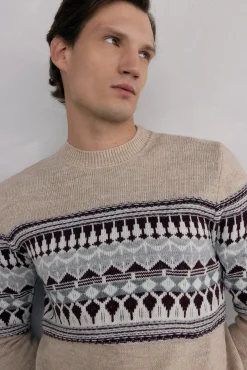 Pedro del Hierro Camisolas-Suéter de natal com lã e alpaca, gola caixa Beige