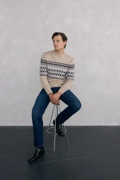 Pedro del Hierro Camisolas-Suéter de natal com lã e alpaca, gola caixa Beige