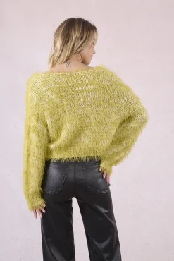 Molly Bracken Camisolas-Suéter de pelúcia feminino de manga comprida Verde