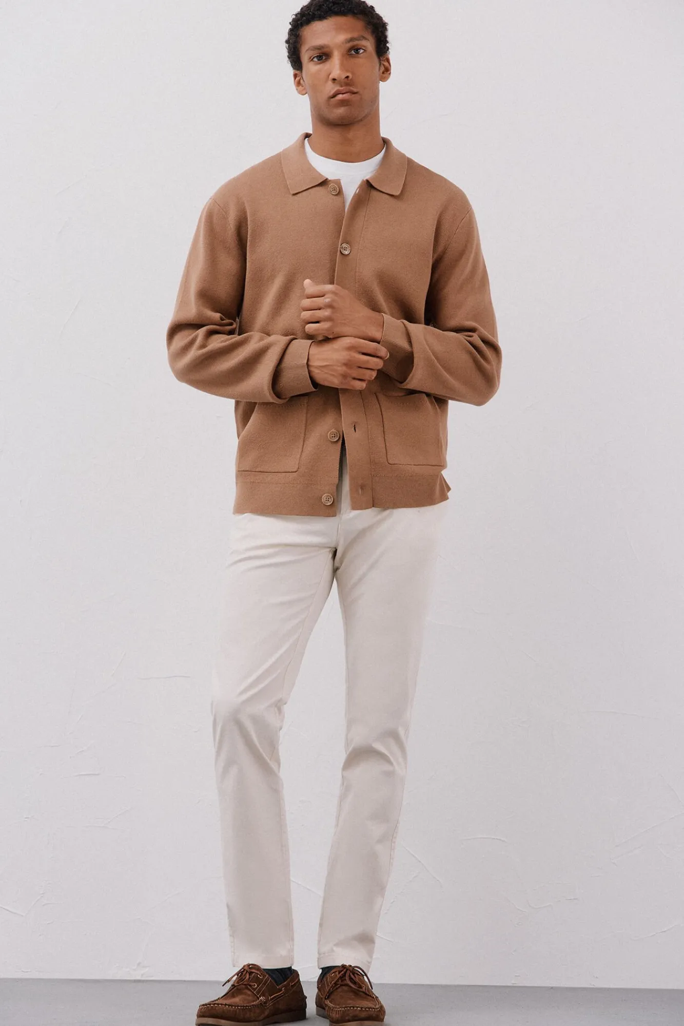 Cortefiel Camisolas-Suéter de sobrecamisa de algodão Tostado