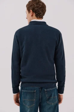 Cortefiel Camisolas-Suéter estruturado de lã com gola polo Azul