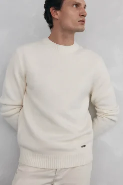 Pedro del Hierro Camisolas-Suéter estruturado de lã com gola redonda Ecru