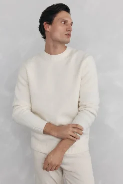 Pedro del Hierro Camisolas-Suéter estruturado de lã com gola redonda Ecru