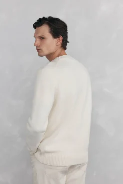 Pedro del Hierro Camisolas-Suéter estruturado de lã com gola redonda Ecru