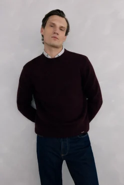 Pedro del Hierro Camisolas-Suéter estruturado de lã com gola redonda Bordeaux