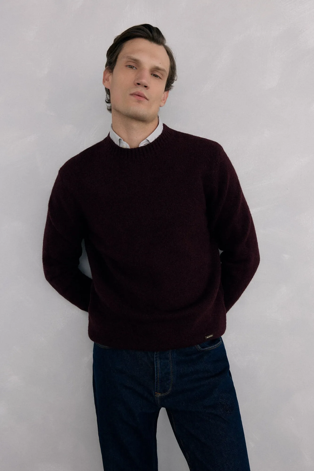 Pedro del Hierro Camisolas-Suéter estruturado de lã com gola redonda Bordeaux