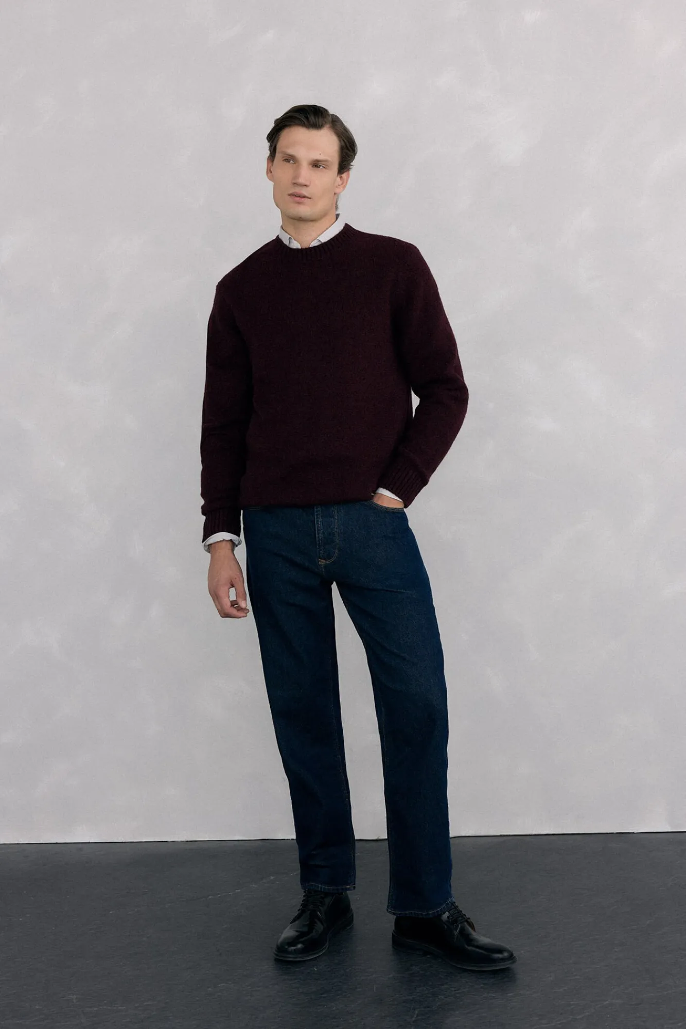 Pedro del Hierro Camisolas-Suéter estruturado de lã com gola redonda Bordeaux