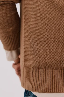 Cortefiel Camisolas-Suéter estruturado de lã com gola polo Tostado