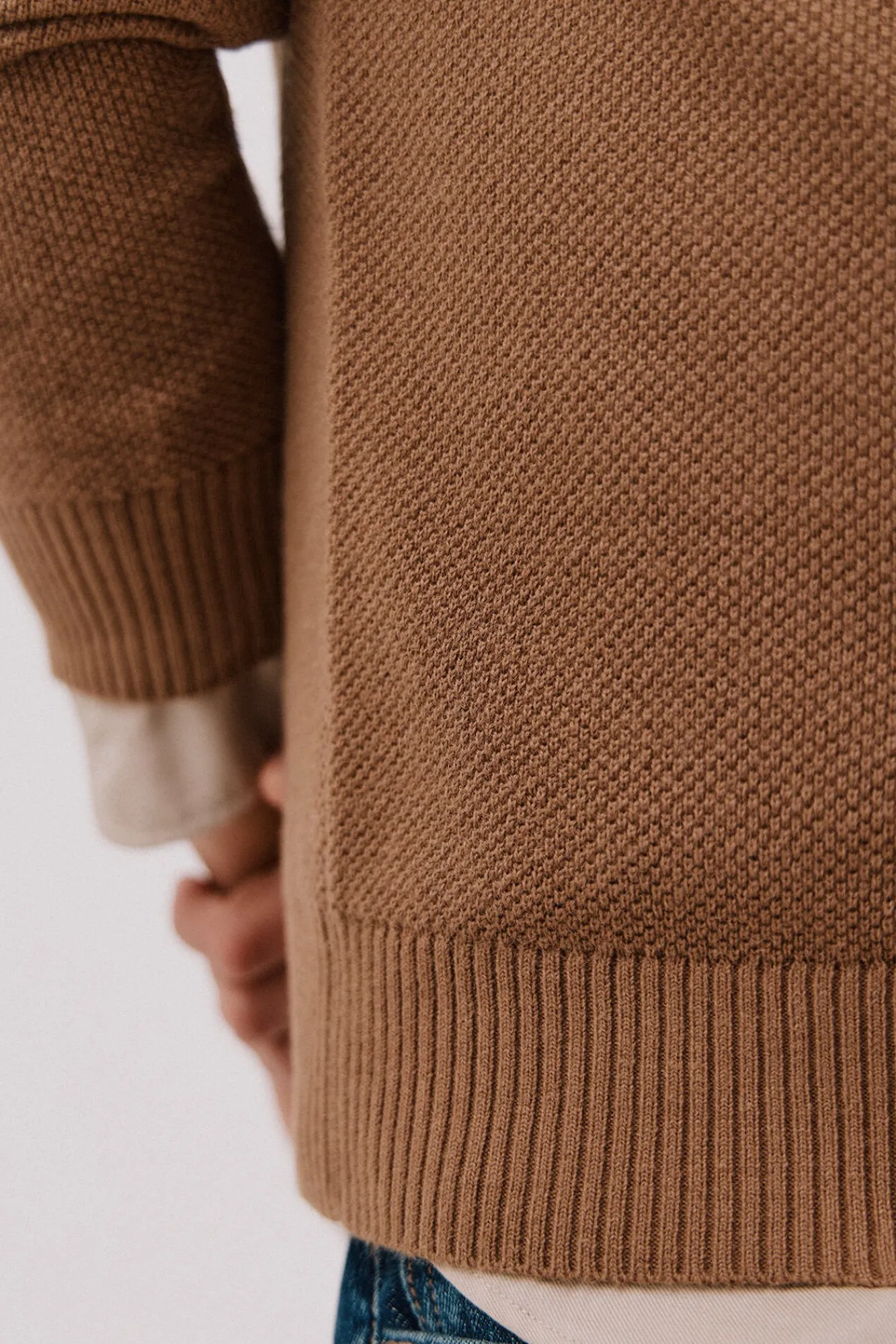 Cortefiel Camisolas-Suéter estruturado de lã com gola polo Tostado