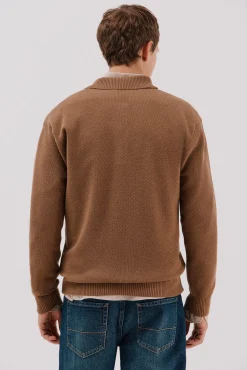 Cortefiel Camisolas-Suéter estruturado de lã com gola polo Tostado