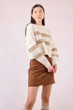 Molly Bracken Camisolas-Suéter feminino estampado riscas de manga comprida Multicolorido