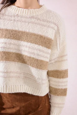 Molly Bracken Camisolas-Suéter feminino estampado riscas de manga comprida Multicolorido