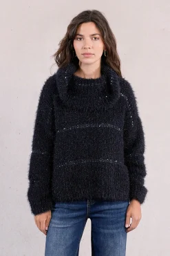 Molly Bracken Camisolas-Suéter feminino estampado riscas de manga comprida Azul